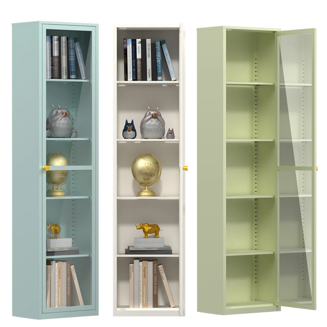 ！@Modern Steel Bookcase with Glass Doors Multi-functional Space-saving Design for Living Room Home Office Customizable Color Siz