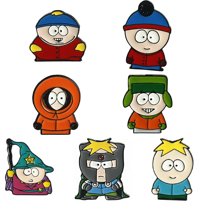 Cartoon Park TV Cartman Figure Badges Lapel Pins for Backpacks Metal Enamel Cute Badge Clothes Jewelry Clothing Accessories