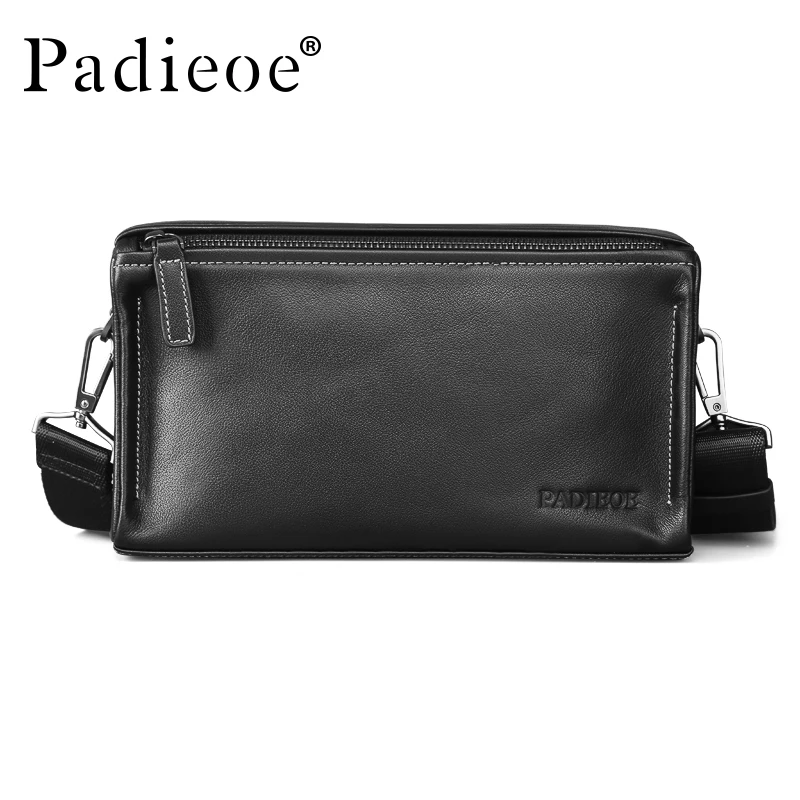 PADIEOE Horizontal Shoulder Bag Men's Large Capacity Leather Crossbody Bag Cowhide Men's Bag Business Travel Backpack