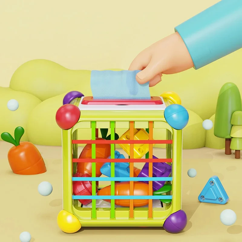 6 In1 Cubo di attività per bambini Giocattolo educativo Montessori Blocchi impilabili Puzzle 6 12 mesi Forma infantile Selezionatore Giocattoli di allenamento sensoriale