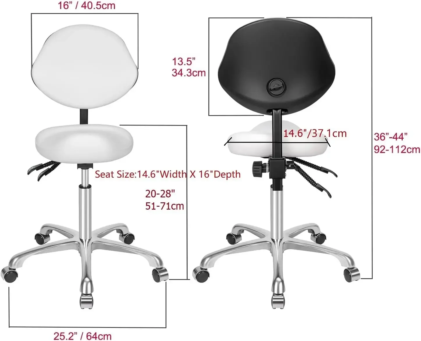 Ergonomic Rolling Swivel Saddle Stool with Wheels - Hydraulic Lifting Height Adjustable Saddle Chair for Clinic Hair