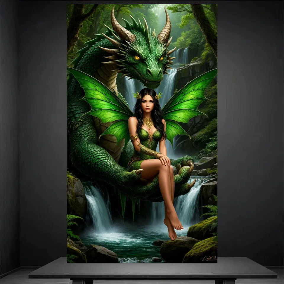 

Full Round Square Diamond Painting Art Green Art Fairy And Dragon 5D Diamond Art Embroidery Kits Home Decor