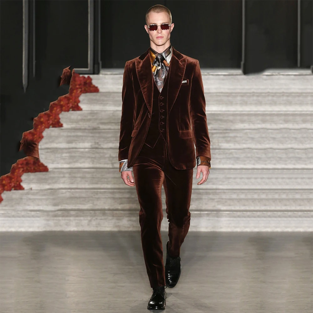 

Роскошные мужские костюмы, комплекты из 3 предметов, куртка, жилет и брюки, высокое качество, на одной пуговице, с пиковыми лацканами, мужская одежда для банкета знаменитостей Homme 2025