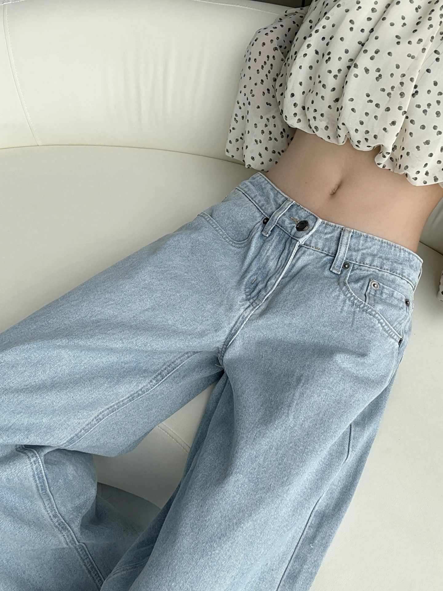 

Classic Wear-Resistant Retro Straight Leg Wide Jeans Loose Slimming Low Waist Washed Denim Pants for Women Summer Season