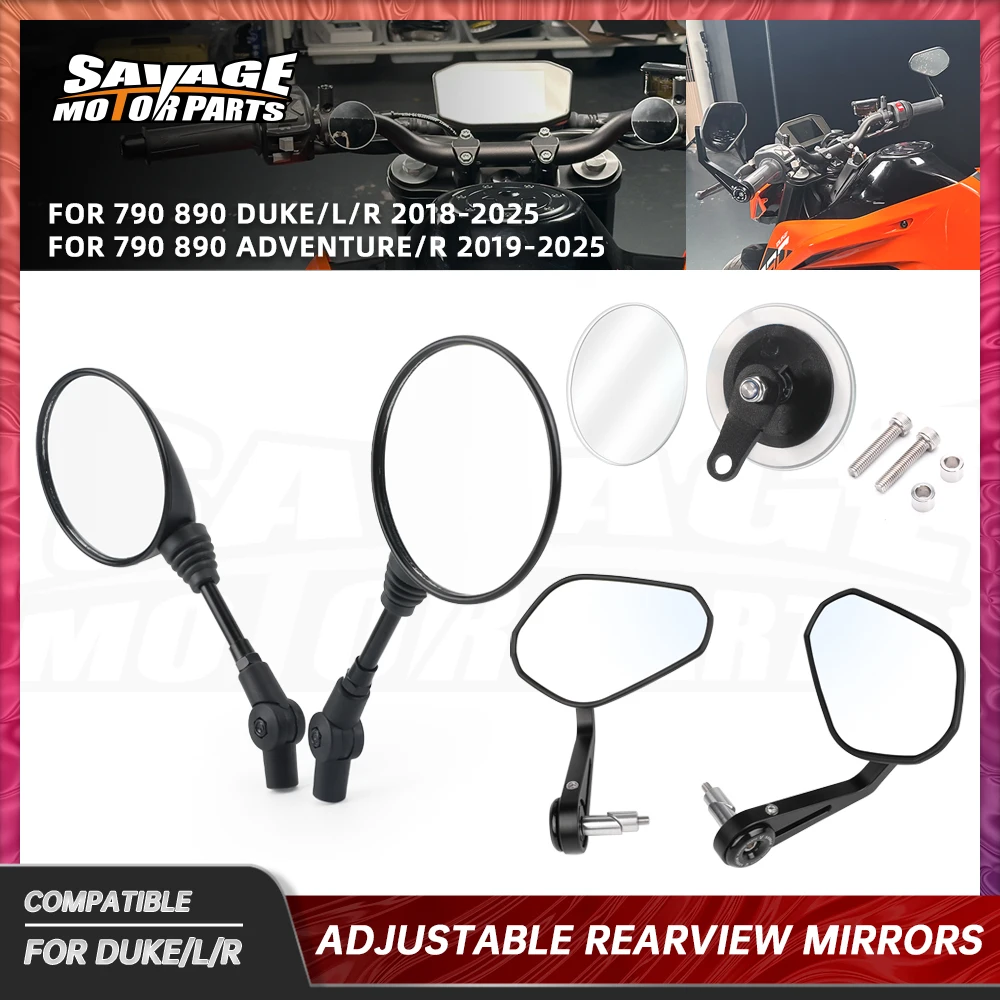 2025 Rearview Mirror For 790 890 Duke/L/R 890 790 Adventure/R Motorcycle 360 Degree Adjustable Blind Spot Rimless Side Mirrors