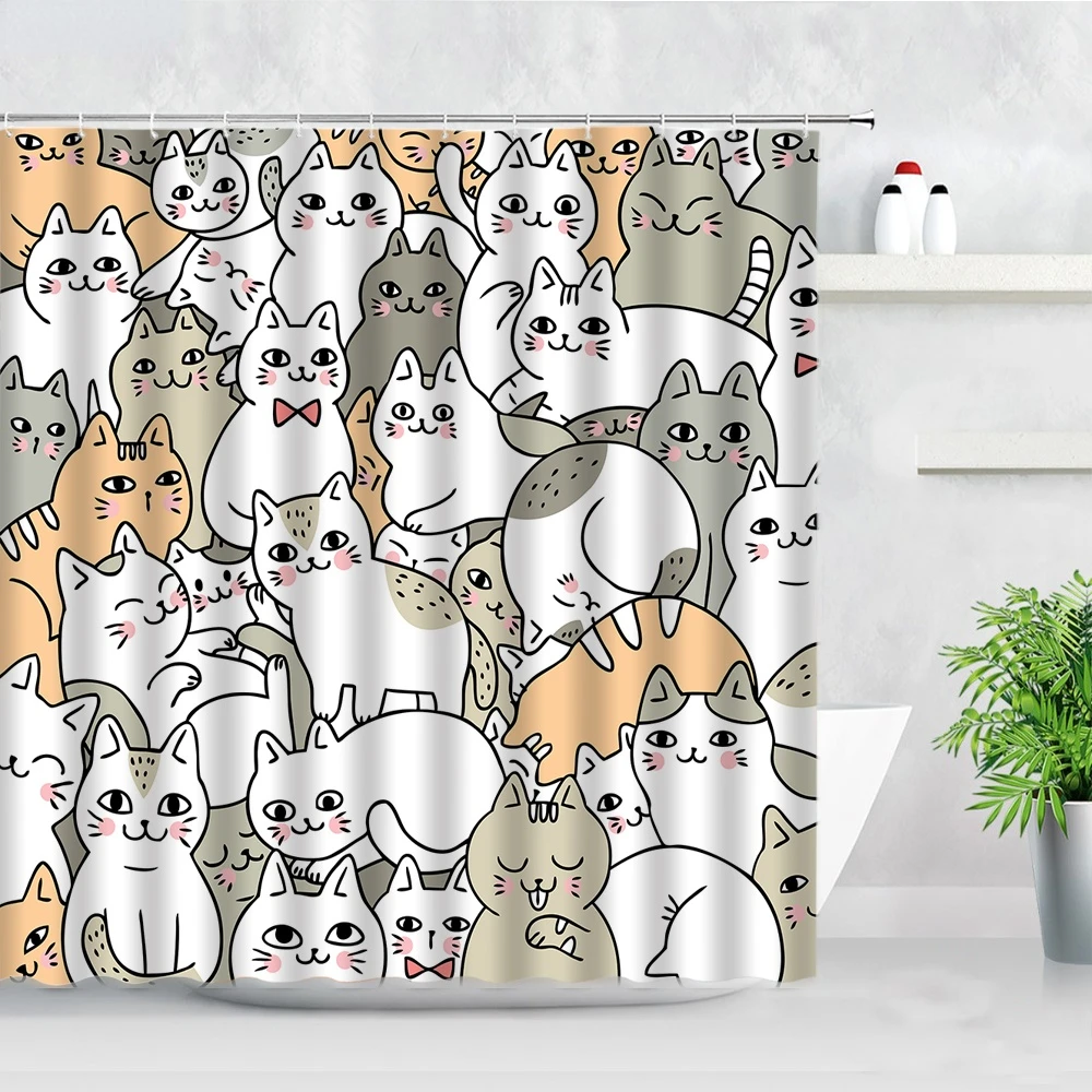 Funny Cartoon Dogs Shower Curtains 3D Cute Animal Cats Simple Nordic Home Bathroom Decor Screen Waterproof Bathtub Bath Curtain