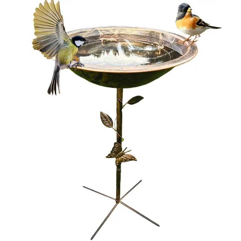 Metal Bird Bath Vintage Iron Tray Bird Feeder Heavy Duty Freestanding Birdbath Garden Decor Yard Stakes Feeding Station for Yard