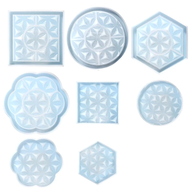 

8Pcs Hexagonal Square Round Lace Silicone Molds Diy Crystal Tray Mold for Making Fruit Storage Plate 97QE