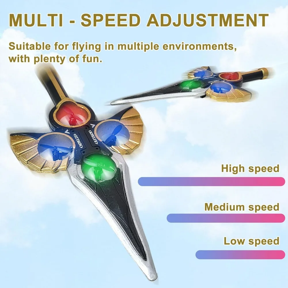 RC Flying Sword Airplane for Kids and Adults Aged 8-16, Gesture-Controlled with LED Lights and 360° Aerial Tricks