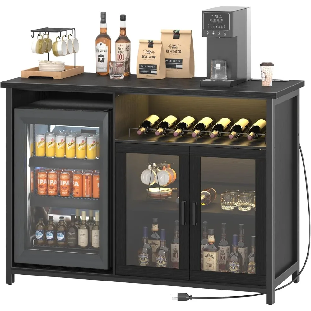 Mueble para bar de vinos con espacio para mini frigorífico, mueble negro para bar de café y licor con estante de almacenamiento, aparador, mesa tipo buffet f