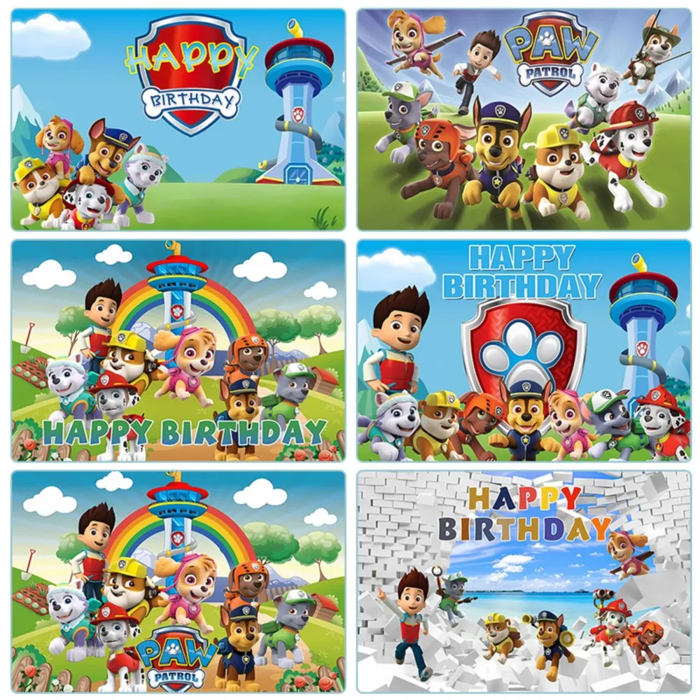 Paw Patrol Backdrop Kids Birthday Party Decoration Background Vinyl Cloth Party Backdrops Baby Shower Photo Studio Banner Props