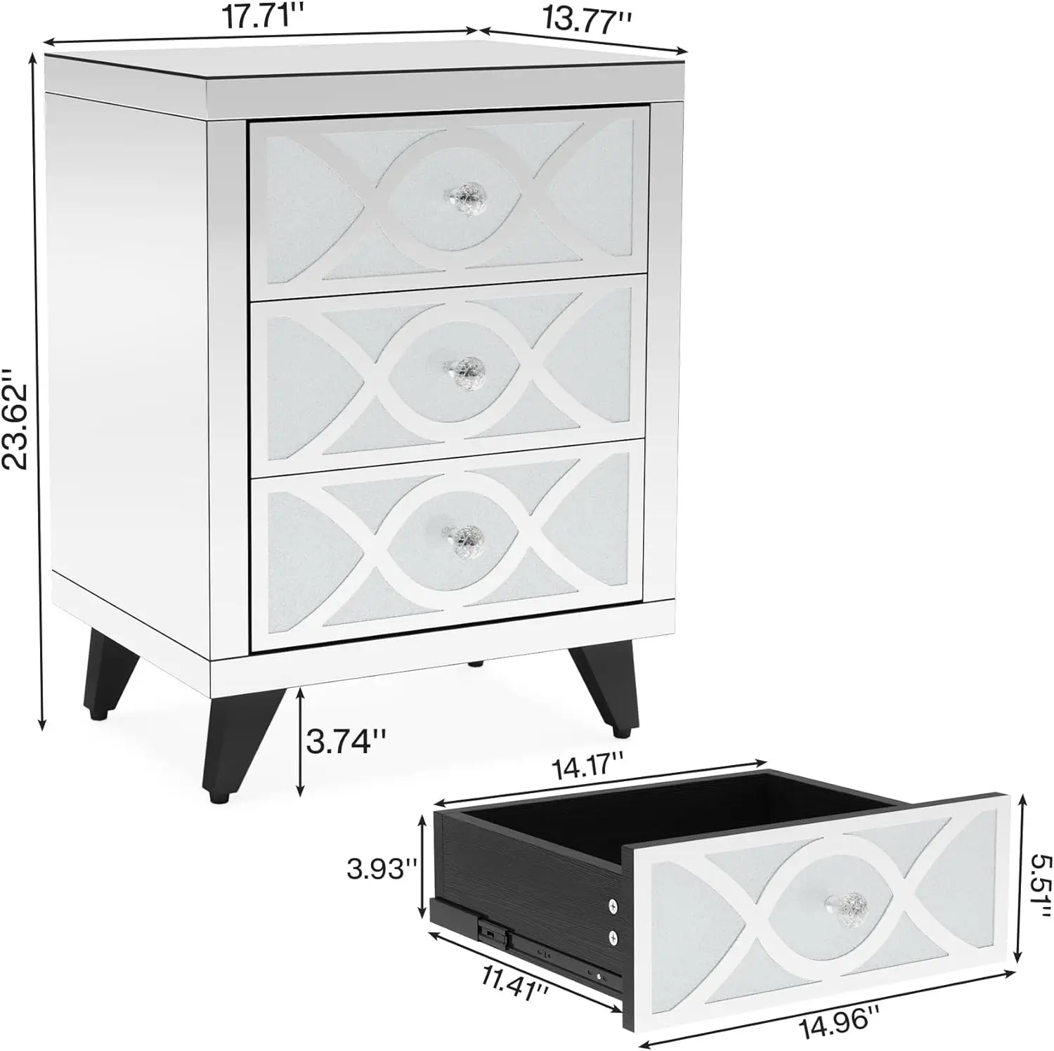 3-set de 2 tables de chevet MELMirror, grande table de chevet moderne avec rangement MEL, table d'appoint en bois pour la salle de séjour