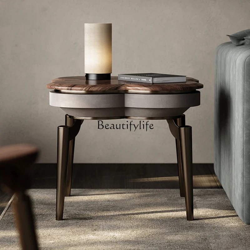 pg45Italian light luxury edge table high-end black walnut round corner table