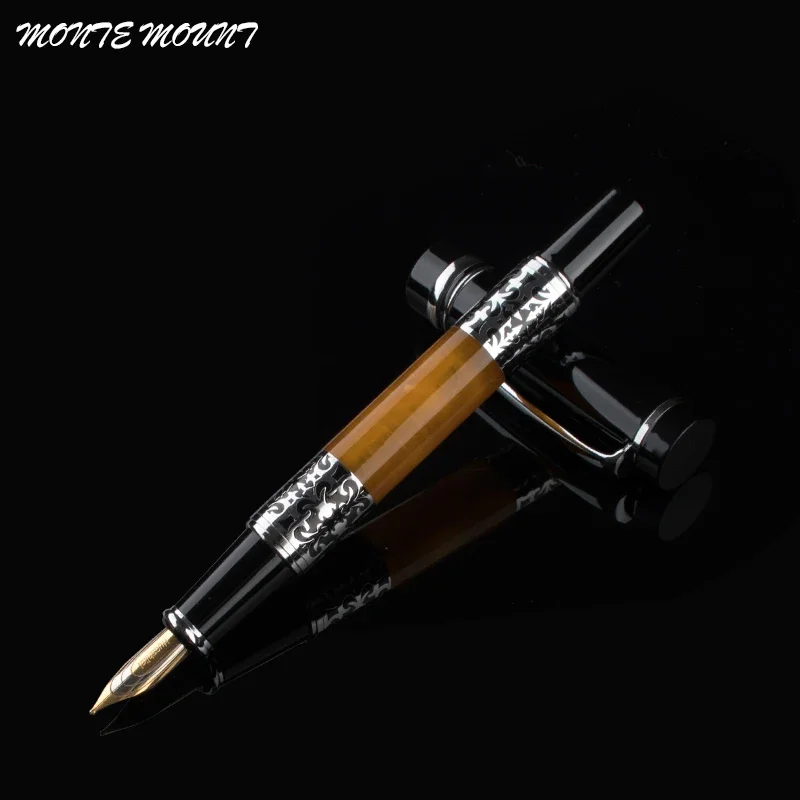 

Luxury Writing Pens Black-Orange 675 Silver Flower Amber Celluloid Fountain Pen Office and School Supplies