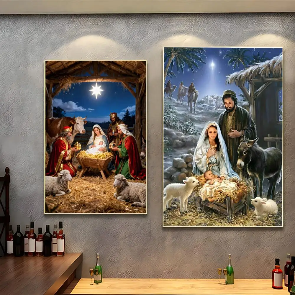 artwork religion N‑Nativity Scene Poster Modern Indoor Wall Decor & Aesthetic Home Space Design