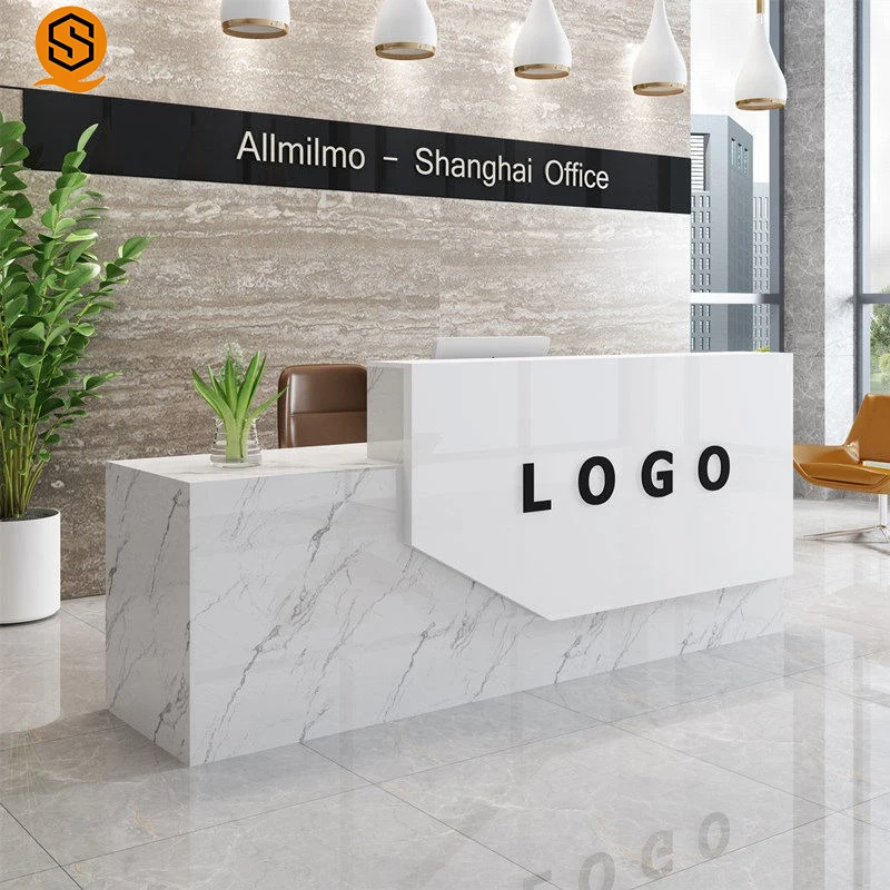 

Custom Modern Wood Led Salon Gym Shop Cash Counter Hotel Salon Spa White Reception Desk for Sale