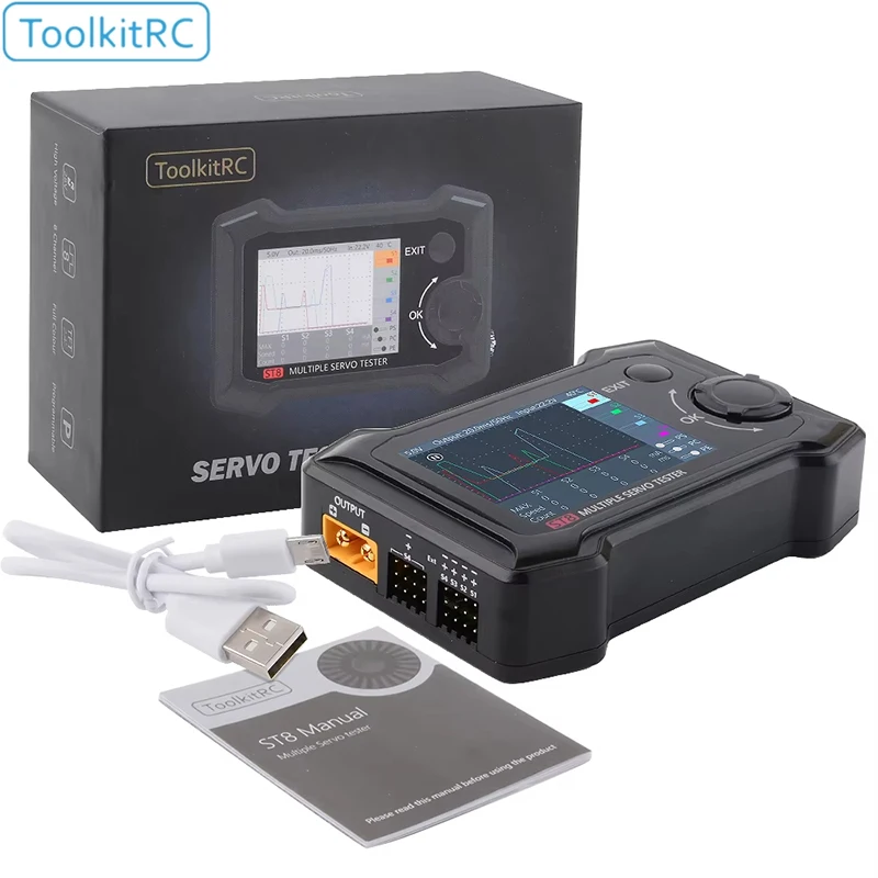 ToolkitRC ST8 8CH 100W 2A  2.4 TFT 7-28V 8-Channel Servo Integrated Tester 4 Independent Interface PWM/PPM/SBUS Signal Test