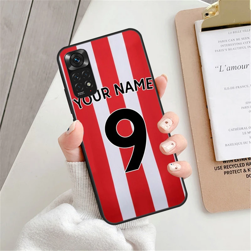 Custodia personalizzata con nome da calcio per Xiaomi Redmi Note 12 Pro 8 9 10 11 Pro Note 12S 11S 10S 9S Redmi 12C 9C 10C Cover