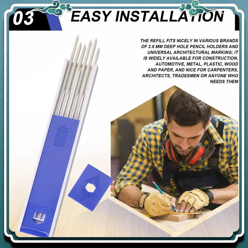 

Easy To Use 24 Pieces Carpenter Pencil Lead Refills 2.8 Mm White, Solid Mechanical Carpenters Pencils Refill Replacement