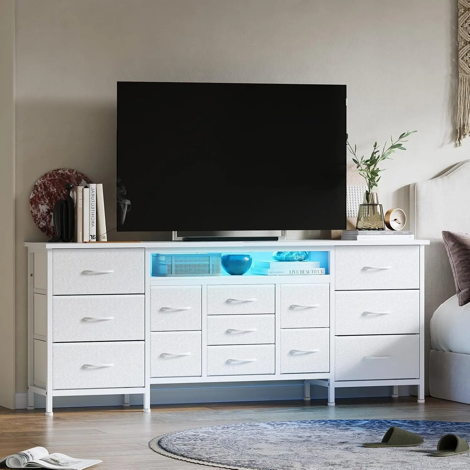 LED TV Stands for Living Room, 70 Inch Dresser TV Stand with 13 Drawers, Entertainment Center with Power Outlets,, Customized