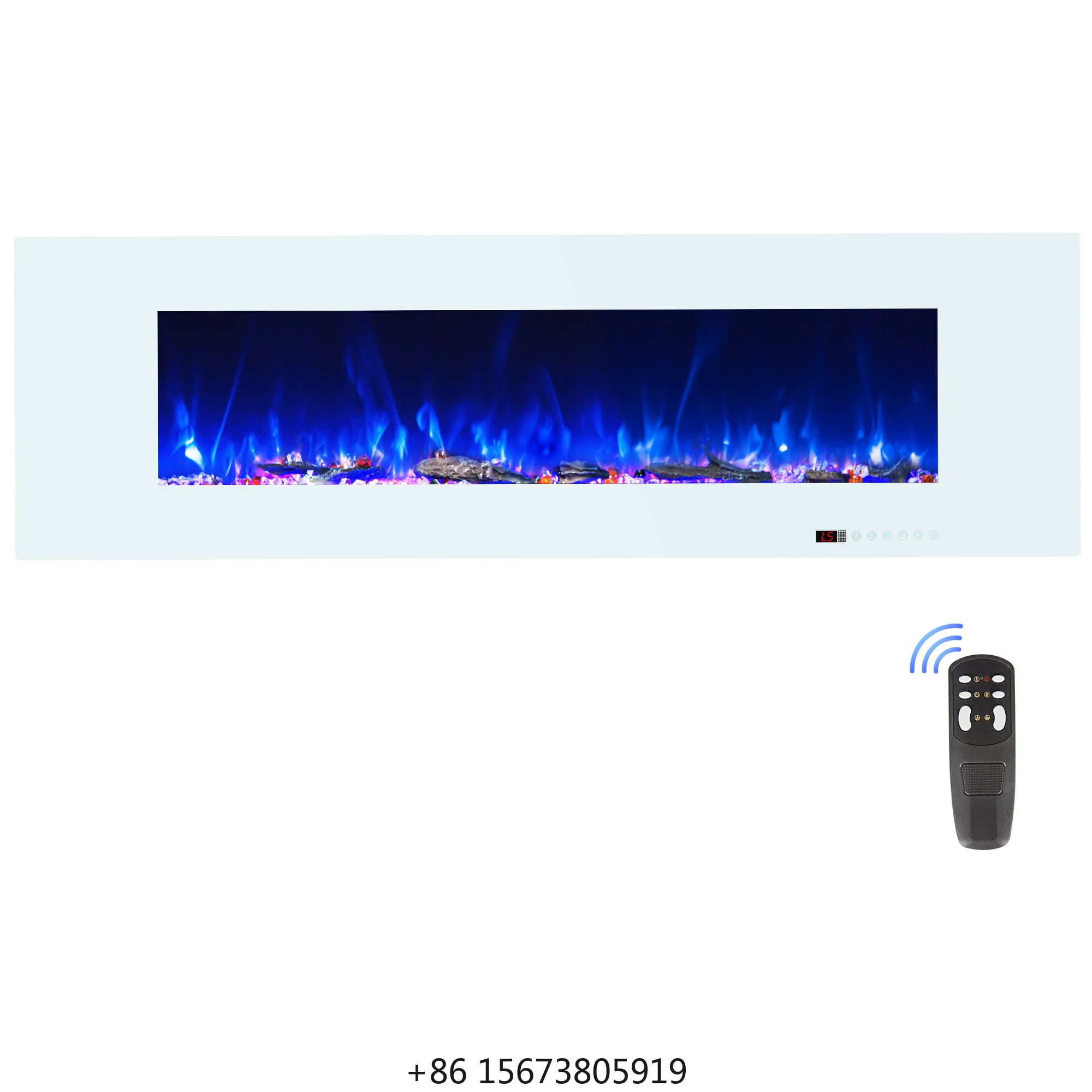

50-дюймовый белый электрический камин-обогреватель класса люкс с LED-эффектом пламени, настенный, для отелей и дома