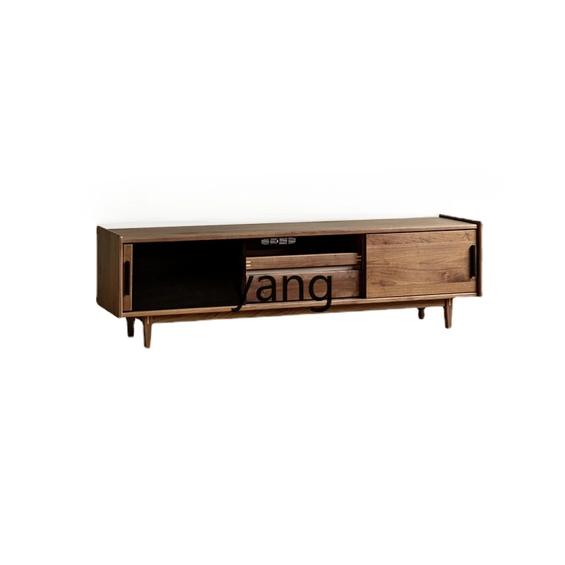 

ZWS Nordic Solid Wood TV Cabinet Living Room Coffee Table Combination Black Walnut Multifunctional Storage Floor Cabinet