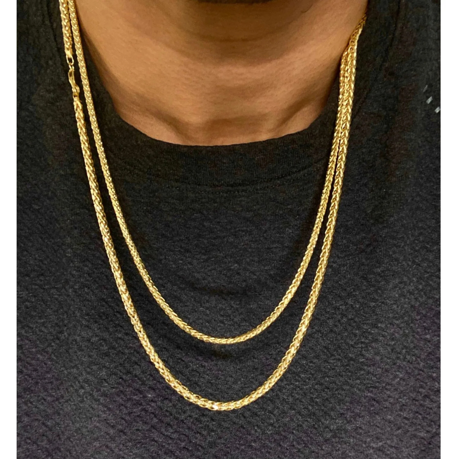Gold Color Franco Chain Necklace for Men,3MM Wide Thick Stainless Steel Necklace Collars,Classic Trendy Jewelry Gifts