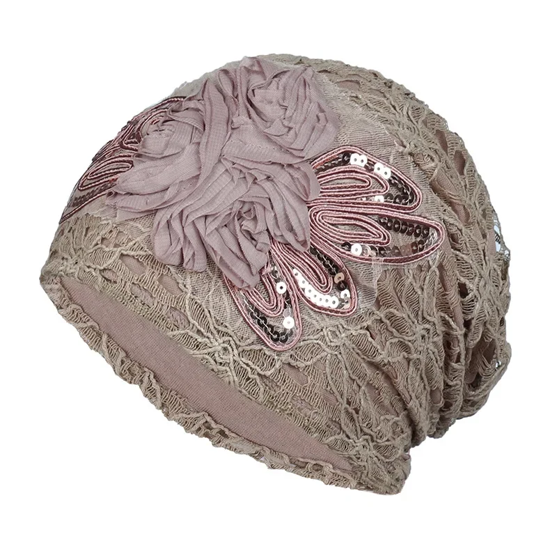 우아한 여성 스팽글 레이스 터번 모자 꽃 무슬림 헤드웨어 모자 여성 헤드랩 여성 헤드스카프 보닛 터번 메주르