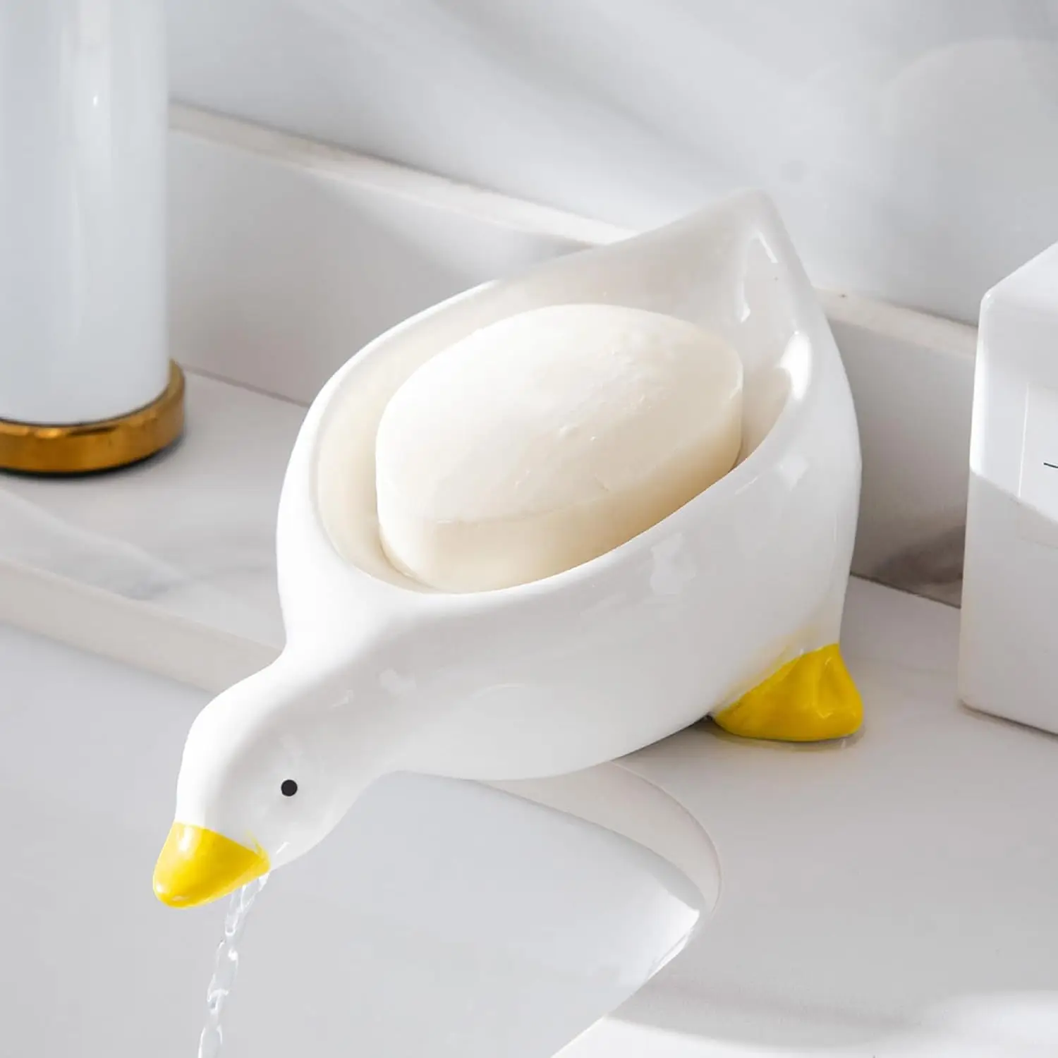 

Duck Ceramic Soap Dish with Drain, Holder for Shower, Bathroom, Kitchen Counter - 1 Pack