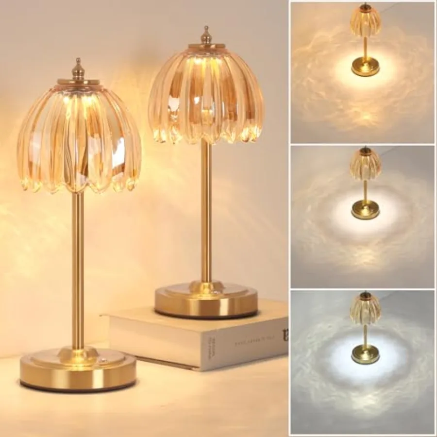 

Set of 2 Tulip Table Lamp with 5000mAh Battery and Touch Control Cordless Table Lamp with 3 Colors Dimmable Rechargeable Table