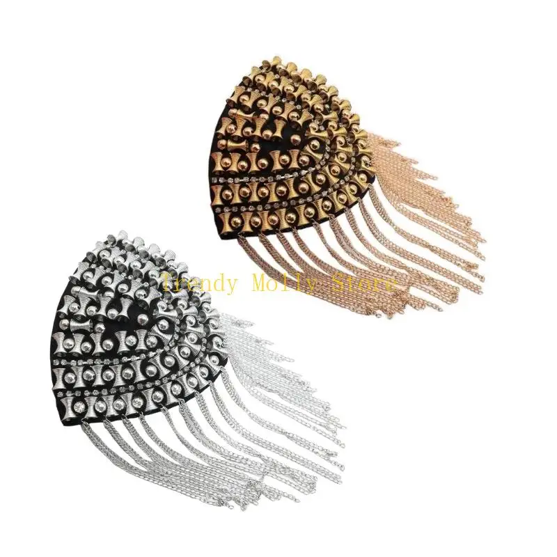 

N5KB Beads Embellished Epaulet Shoulder Piece With Detachable Chain For Costumes
