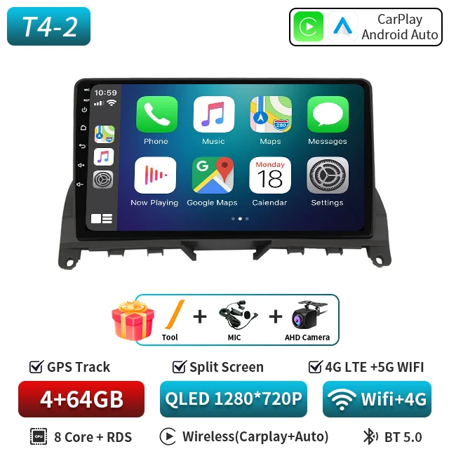 9 "Android 16 Carplay Auto Voor Mercedes Benz C Klasse 3 W204 S204 2006 2007 2008 2009 - 2011 multimedia Stereo Speler GPS WIFI 5G