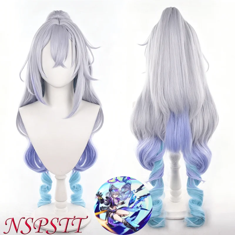 NSPSTT Silver Wolf LV.999 Cosplay Wig from Honkai Star Rail 85CM Length High-Quality Fiber for Anime Costume Accessories