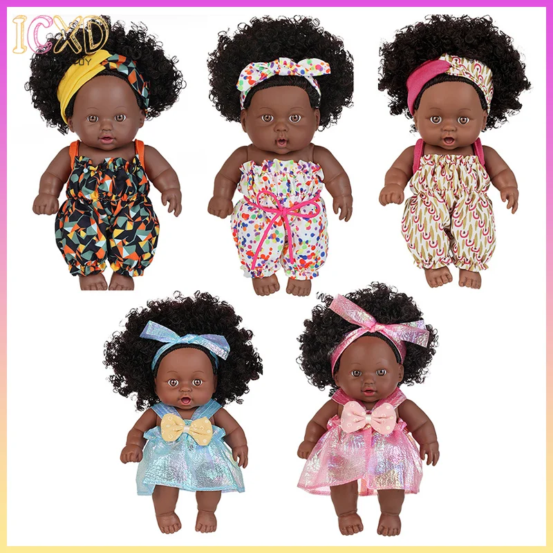 

8inch American African Black Doll With Clothes Full Vinyl Body Curly Hair Dolls Realistic Black Baby Doll Girls Birthday Gifts