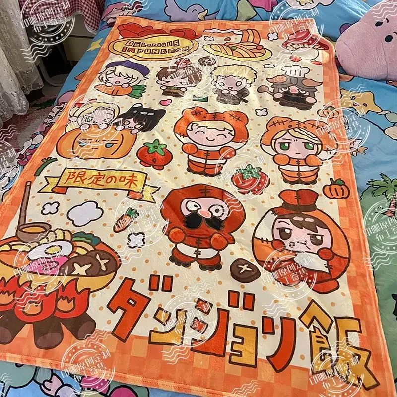 Anime Delicious in Dungeon Cartoon Flannel Blanket Throw Home Sofa Lunch Break Blankets Children Student Nap Blankets Gifts