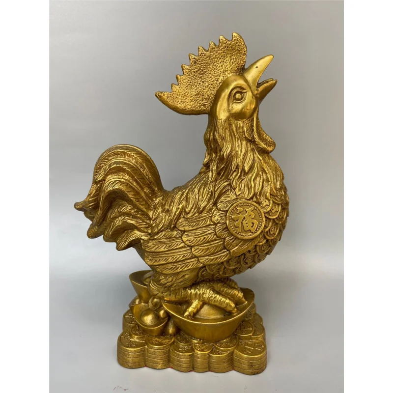 Brass Rooster Ornament Copper Rooster Zodiac Ingot Fu Character Hundred Blessings Chicken Home Decor Craft