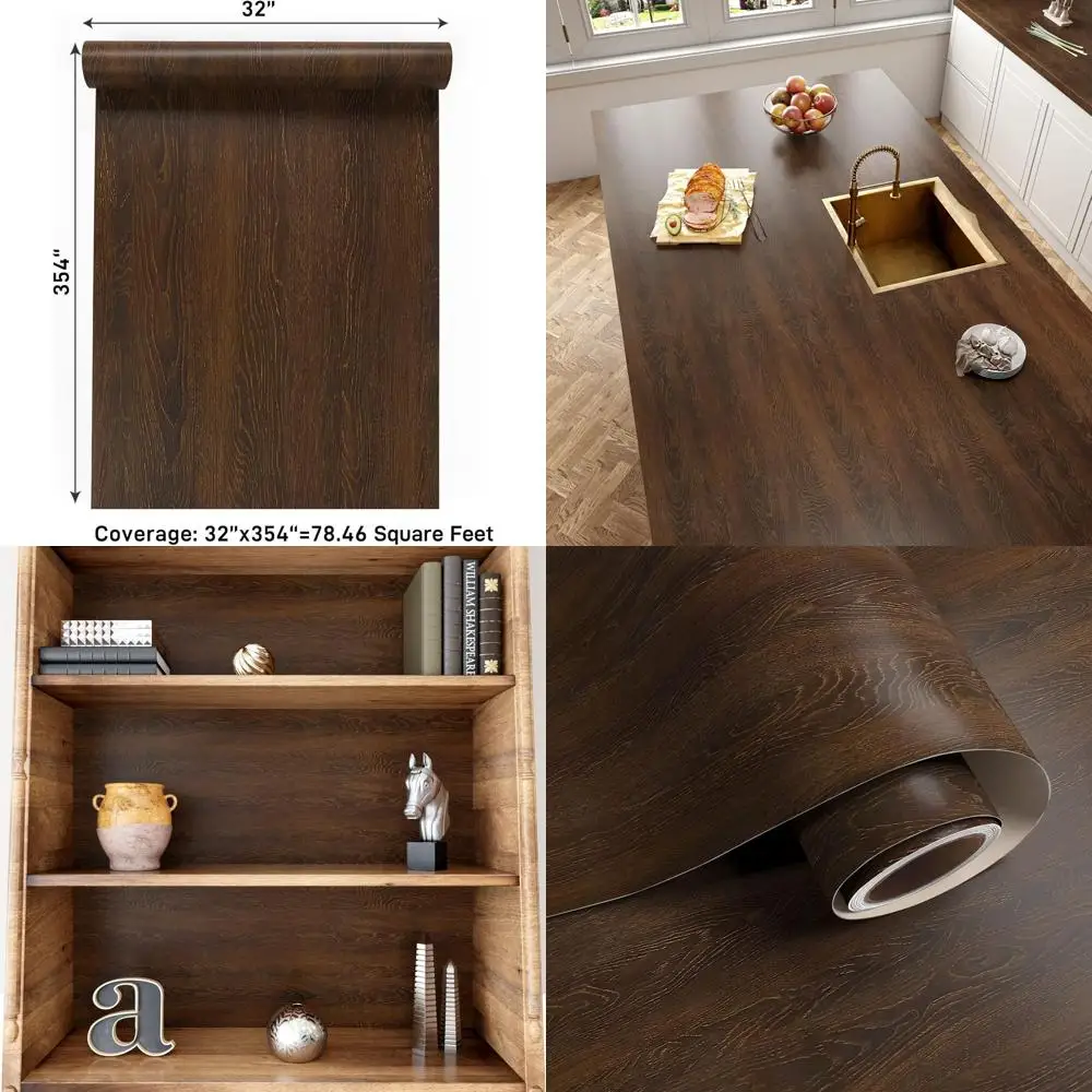 

Контактная пленка с текстурой темно-коричневого дерева, 32 x 354 см, водонепроницаемая и съемная, идеально подходит для столешниц, стен и шкафов