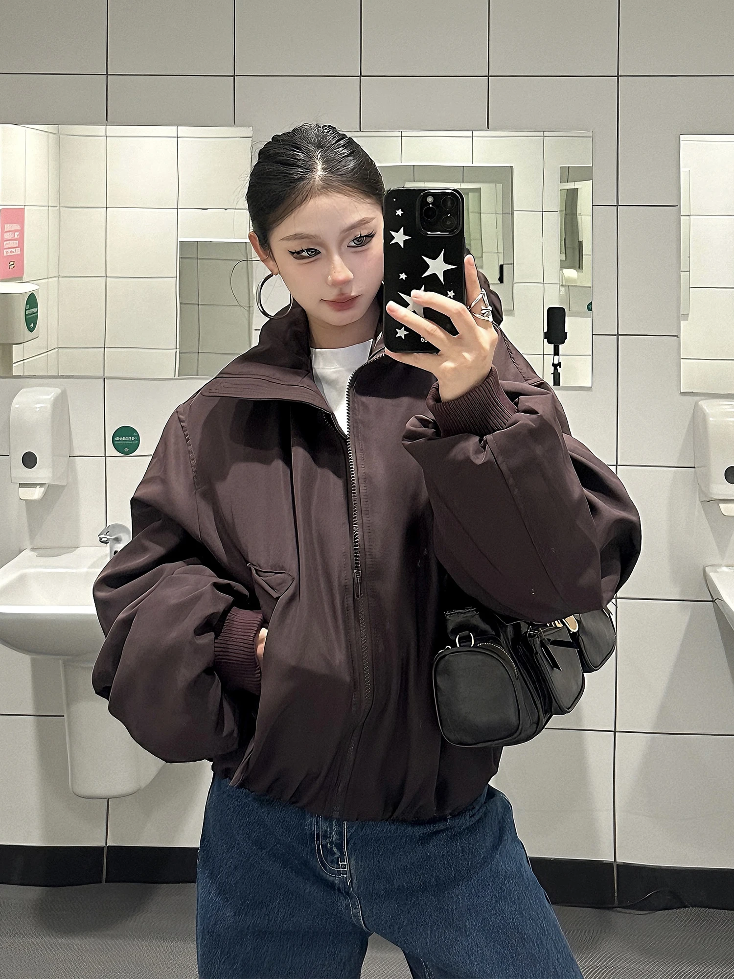 

Street Sle Anti-Waterproof Du down Jaet Stand Collar ort Wide Winter Coat for Men And Women Thiened Long Sve Zipper