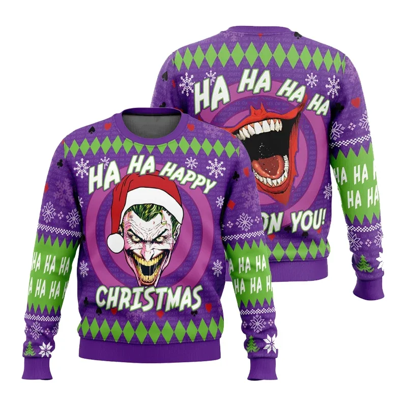 

Men's and Women's Winter Clowns Ugly Christmas Print Round Neck Sportswear Fashionable Street Wear Super Y2k Style Clothing