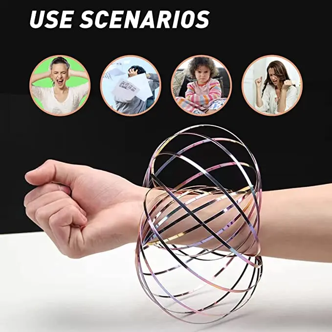 HOT SALE Magic Bracelet Flow Ring Anti-Stress Kinetic Spring Stainless Steel 3D Shaped Sensory Color Rings Toys for Party Favor