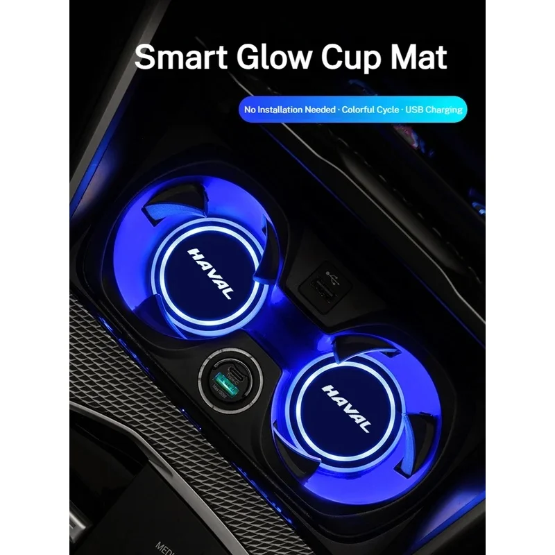 7 Color Car Changing LED Cup Holder Lights Rear Windshield Decorative Ambient Lighting For Haval H6 Dargo M6 H9 H6S F7X Jolion