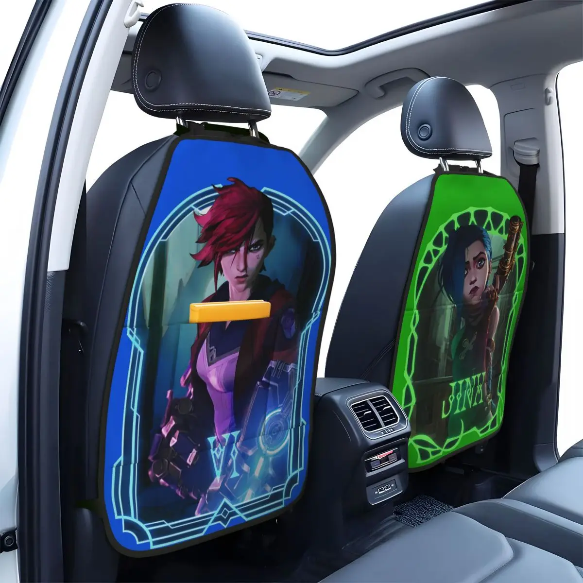 2pcs Arcane Car Seat Back Storage Suit Jinx Arcane VI Storage Compartments Car Accessories Interior Decoration Anti-kick Pads