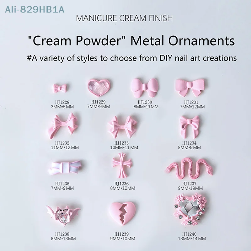 5Pcs/set Cream Pink Metal Nail Decoration Bow And Heart Shaped Kawaii Girl Luxury Manicure Supplies 3D Nail Art Accessories