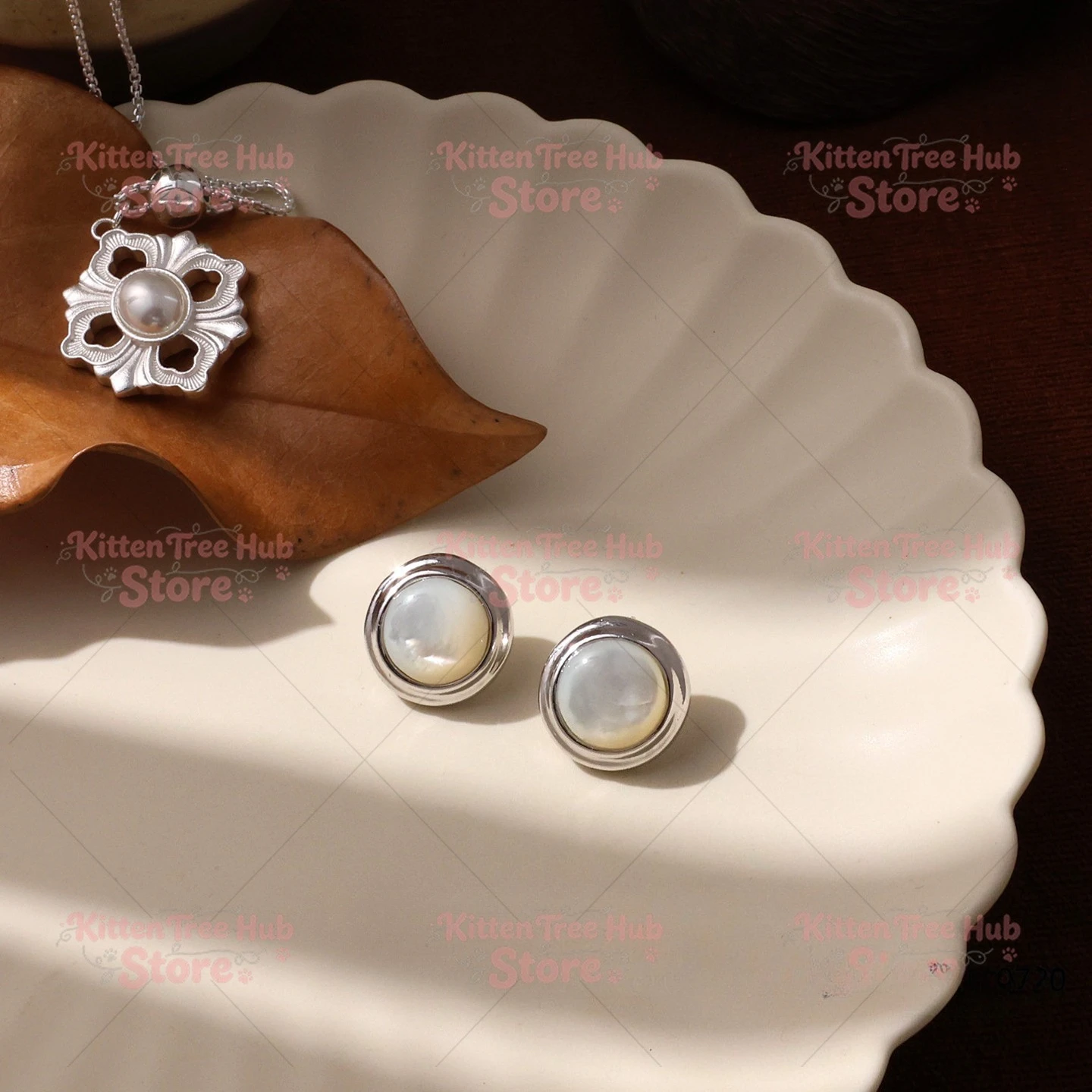 White Moonlight Natural Shell Earrings 925 Sterling Silver Ear Studs