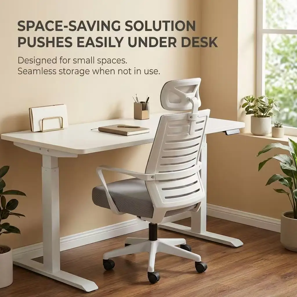 Comfortable White Mesh Office Chair With Headrest Ergonomic Computer Chair For Home Office Modern