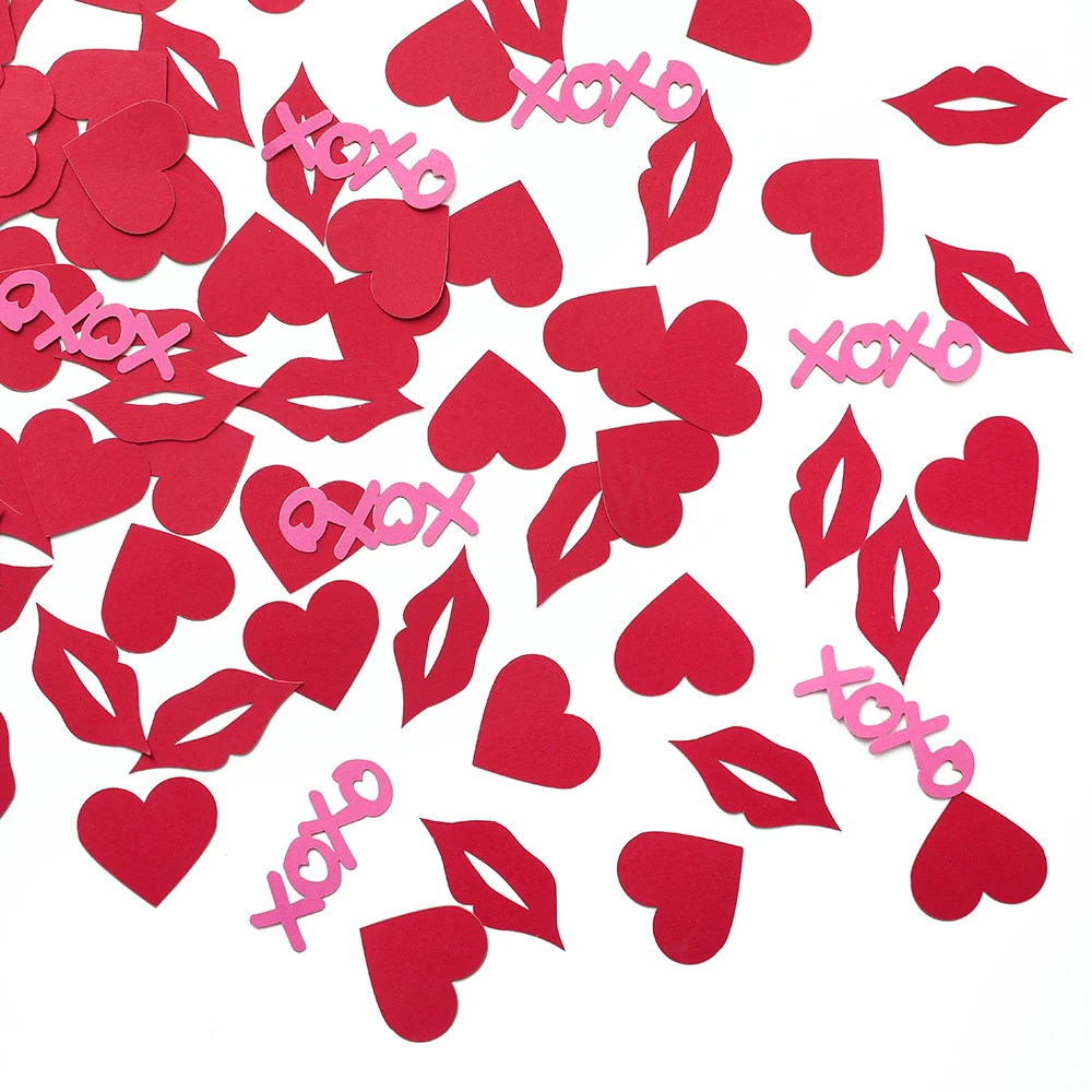 

100/200Pcs Red Heart Red Lip Throwing Confetti XOXO Rose Pink Table Confetti Bridal Shower Wedding Valentine's Day Party Decor