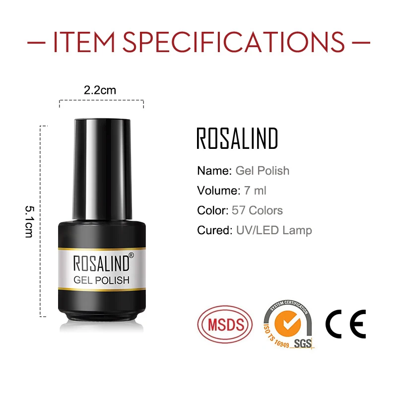 Rosalind Gel Polish 7Ml Kleur Gel Nagellak Voor Manicure Soak Off Gel Vernissen Base Top Matte Jas Semi permanente Nagellak