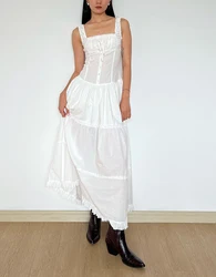 Women White Strapless Button Frankies Smocking Slip Christabelle Ruffle Maxi Dress Sunrose