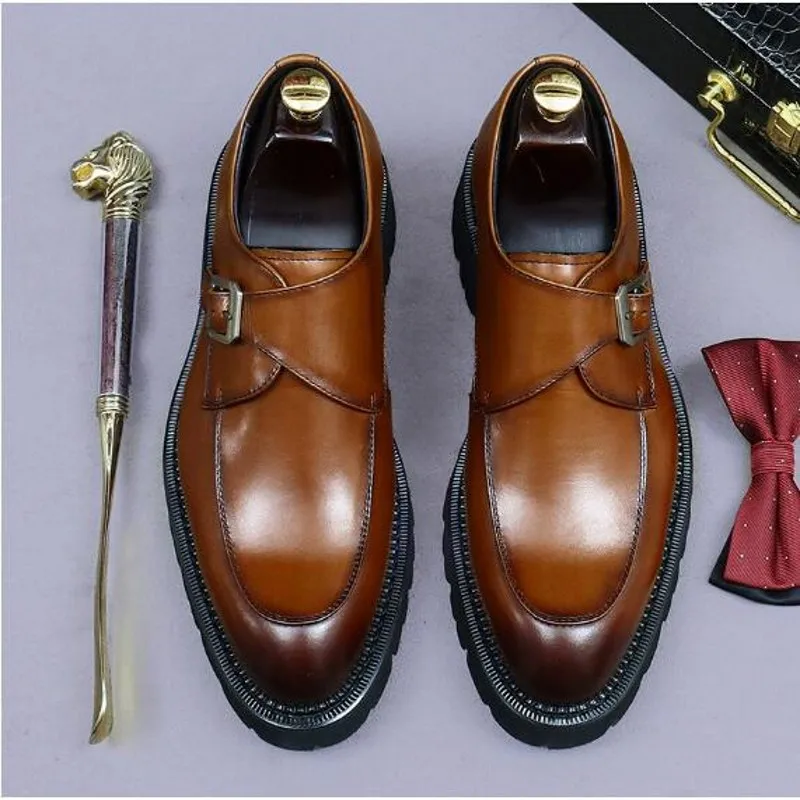 

Vintage Style Brown Black Mens Oxfords Shoes Genuine Leather Handmade Fashion Men Monk Shoe