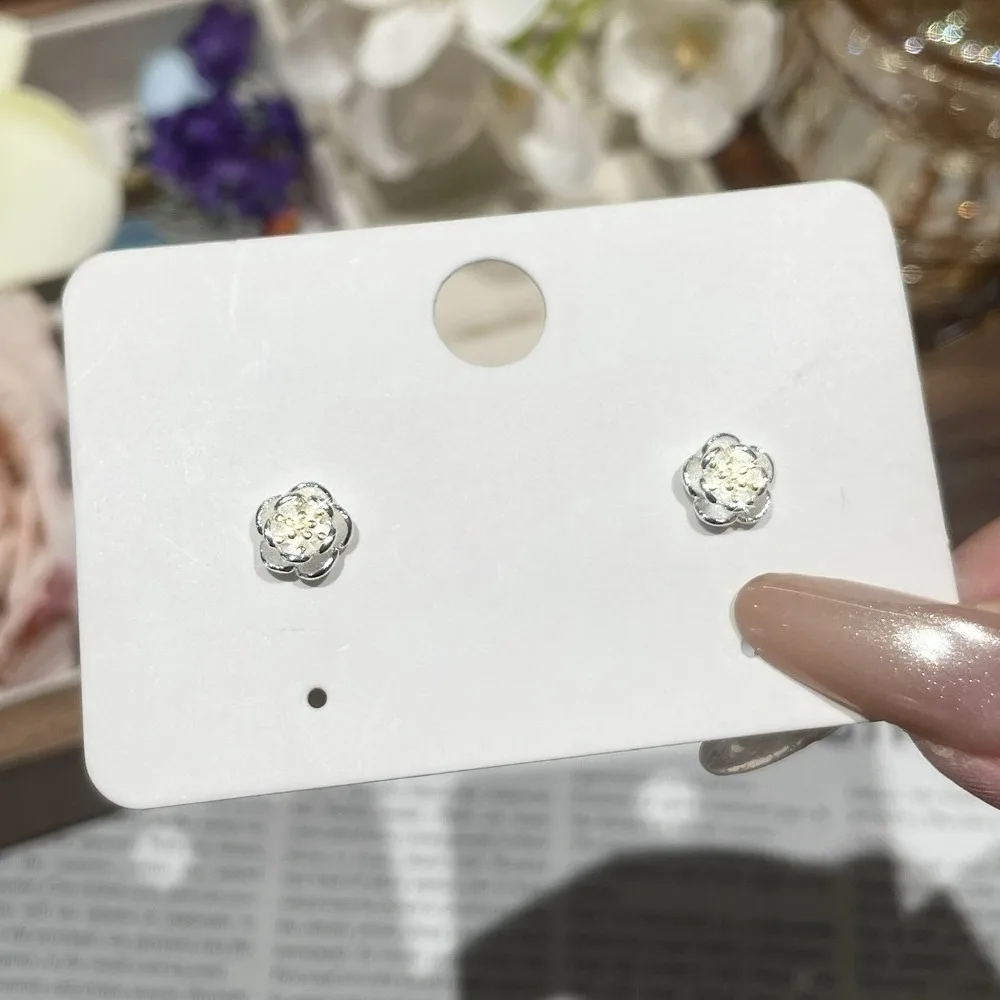 Romantic Temperament 925 Sterling Silver Anti-allergy Cute Camellia Stud Earrings for Women Sweet Cute Flowers Jewelry Gifts